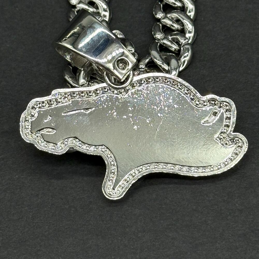 Denver Broncos Cuban Chain 18” Iced Out Pendant Silver Bling NFL Fan Necklace - Picture 6 of 8
